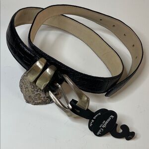 Kenneth Cole New York Black Croc Embossed Leather SilverTone Buckle Mens Belt L